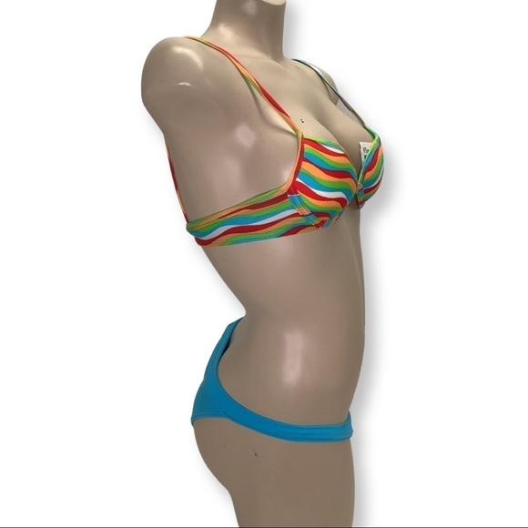 Recco Brazilian Teal And Multi Stripes Bikini Set NWT - Picture 4 of 4